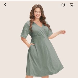 BloomChic Green Flutter Sleeve Wrap Midi Dress